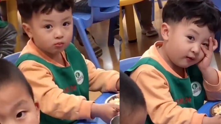 【三岁小男孩吃饭时看到老师正在拍自己 不料下一举动直接萌翻网友】近日,河北秦皇岛一位幼师拍